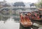 Wooden boats in Tuojiang River Tuo Jiang River in Fenghuang old city Phoenix Ancient Town,Hunan Province, China