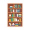 Wooden book shelf, flat design vector illustration