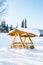 Wooden bower in snowy winter spruce forest