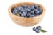 Wooden bowl with bilberry berries