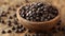 A wooden bowl filled with chocolate chips on a table, AI