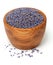 Wooden bowl with lavender petals