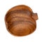Wooden bowl shaped apple isolated on white. Empty wood bowl for dry fruits and nuts for your design. Top view.