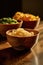 Wooden Bowls with Noodles and Beans