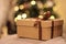 Wooden box with cristmass gift.