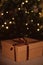 Wooden box with cristmass gift.