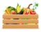 Wooden box with fresh and healthy vegetables vector illustration