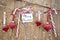 Wooden branches with christmas ornaments and candy