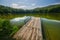 Wooden breakwater at Izra lake at Slanske vrchy mountains