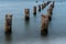 Wooden breakwaters on the sea shore