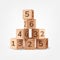 Wooden bricks tower. 3d realistic wood blocks, number cube toy building for baby play, brick block toys school kid