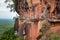Wooden bridge in cliffside at Wat Phu tok mountain
