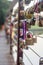 Wooden bridge with coupled padlocks, hundreds of padlocks in Holambra-SP Copy Space, Holambra-SP, Brazil-July 07,2021