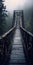 Wooden Bridge In The Fog: Ominous Vibe And Adventure Themed