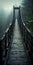 Wooden Bridge In Foggy Forest: Dark, Industrial-inspired Landscape