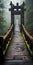 Wooden Bridge In Foggy Forest: A Post-apocalyptic Ruins In Vancouver