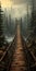 Wooden Bridge In A Forest: A Speedpainting With Dark Gray And Bronze Tones