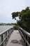 Wooden bridge lead to jungle. Wooden Trails. Boardwalk. A dock over the water at Indian Rocks Beach Nature Preserve in Largo, Flor