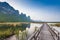 Wooden Bridge in lotus lake