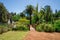 A wooden bridge near fountains and small pond in landscaped gardens at Government House in Perth