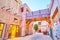 The wooden bridge between old adobe houses, Al Seef, Dubai, UAE