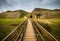 Wooden bridge and old ruins in fortress-town Palmanova, Italy