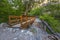 Wooden bridge over rocky stream in the wilderness