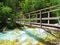 Wooden bridge over Triglavska bistrica river in Vrata valley. Slovenia