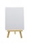 Wooden brown easel with a layout. Empty canvas. Object on white background.