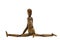 Wooden brown mannequin does twine and leg stretching.Concept of sports.