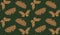 Wooden brown moths on dark green seamless pattern