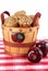 Wooden bucket of apple cinnamon muffins