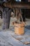 Wooden bucket on the groundwater well