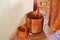 Wooden buckets in the kitchen