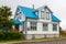 Wooden buildings in the port city of Seydisfjordur located by the fjord, Iceland