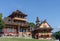 Wooden buildings in pupular recreational centre in Beskid mountains in Czech Republic