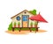 Wooden Bungalow on Coast of Tropical Beach, Summer Seaside Vacation Cabin Vector Illustration