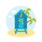 Wooden Bungalow on Tropical Coast of Sea, Seaside Holiday Vector Illustration