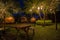 Wooden bungalows at night