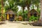 Wooden bungalows in tropic forest