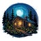 wooden cabin illustration, isolated on a white background, captures the rustic and cozy essence of a wilderness retreat.