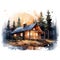 wooden cabin illustration, isolated on a white background, captures the rustic and cozy essence of a wilderness retreat.