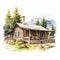 wooden cabin illustration, isolated on a white background, captures the rustic and cozy essence of a wilderness retreat.