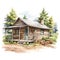 wooden cabin illustration, isolated on a white background, captures the rustic and cozy essence of a wilderness retreat.