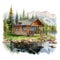 wooden cabin illustration, isolated on a white background, captures the rustic and cozy essence of a wilderness retreat.