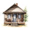 wooden cabin illustration, isolated on a white background, captures the rustic and cozy essence of a wilderness retreat.