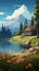 Wooden Cabin By The Lake: A Digital Painting With Cartoon Realism