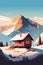 Wooden Cabin In The Mountains Landscape. Vector Illustration