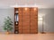 Wooden cabinet with sliding doors in the interior. 3D