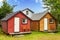 Wooden camping cabins at a campsite in New Zealand